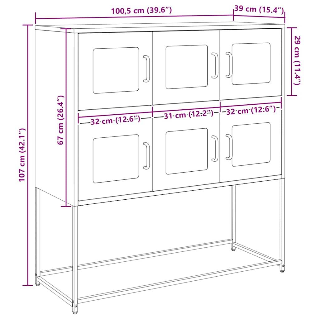 vidaXL Sideboard Schwarz 100,5x39x107 cm Kaltgewalzter Stahl