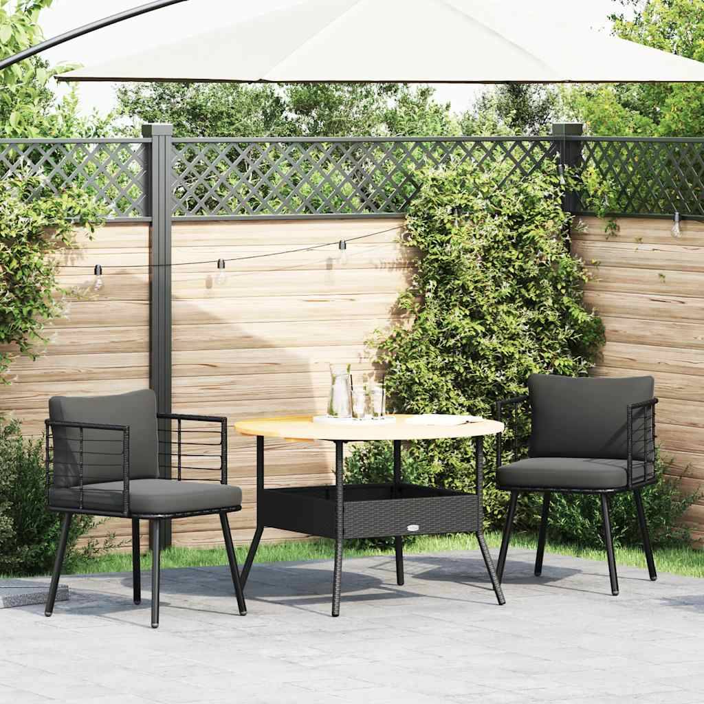 vidaXL Gartenstühle 2 Stk. mit Kissen Schwarz Poly Rattan