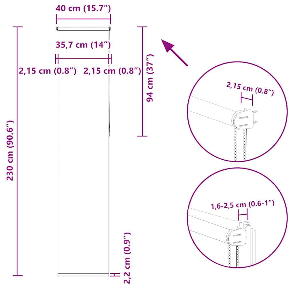 vidaXL Verdunkelungsrollo Hellgrau 40x230 cm Stoffbreite 35,7 cm