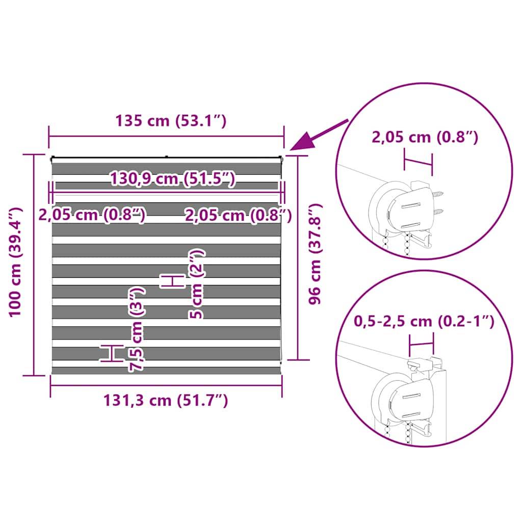 vidaXL Zebrarollo Dunkelgrau 135x100 cm Stoffbreite 130,9 cm Polyester