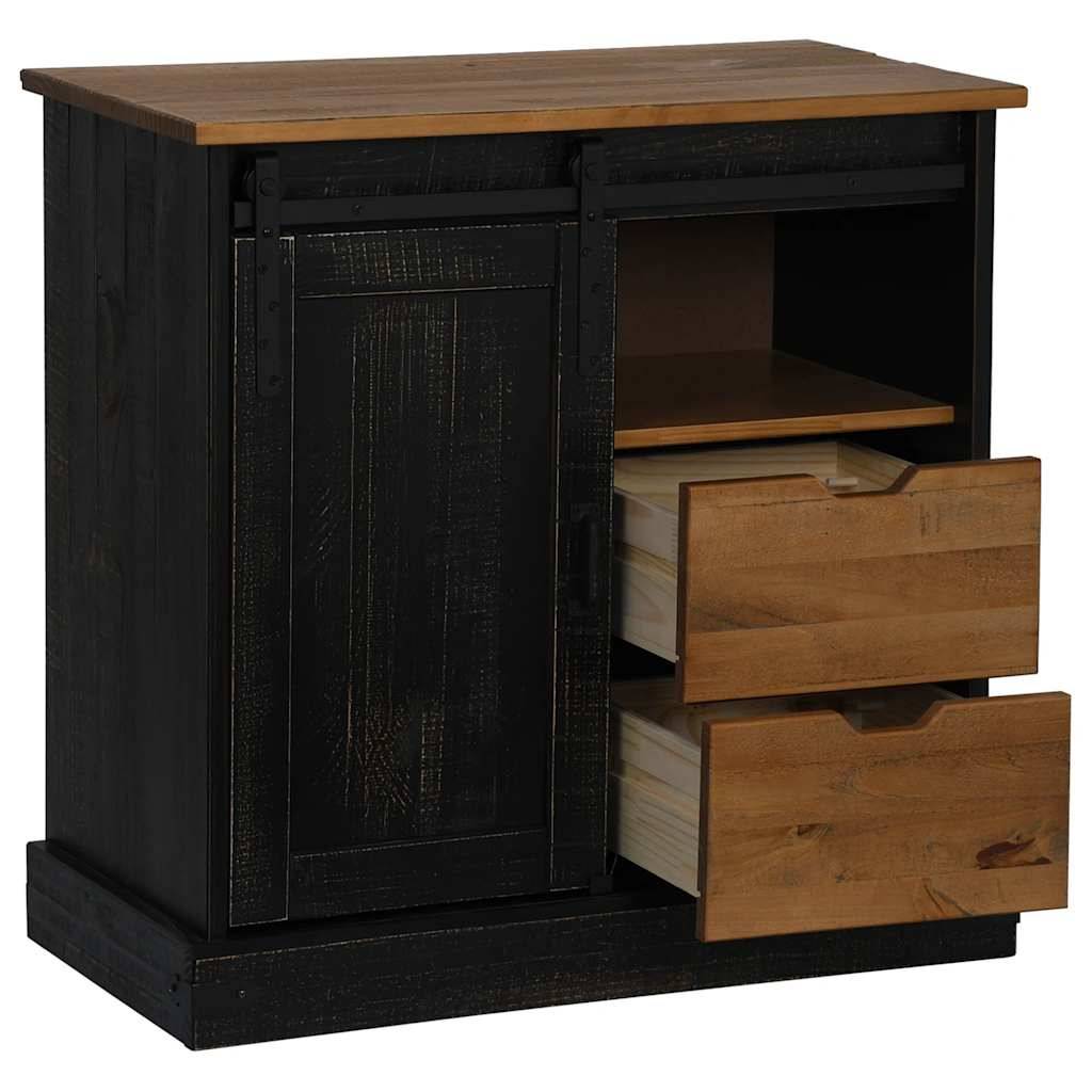 vidaXL Sideboard HALDEN mit Schiebetür Schwarz 80x40x80 cm Massivholz