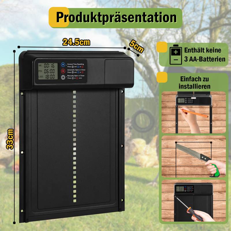 Automatische Hühnerklappe mit Zeit- und Handmodus,IPX4 wasserdicht,LCD-Display