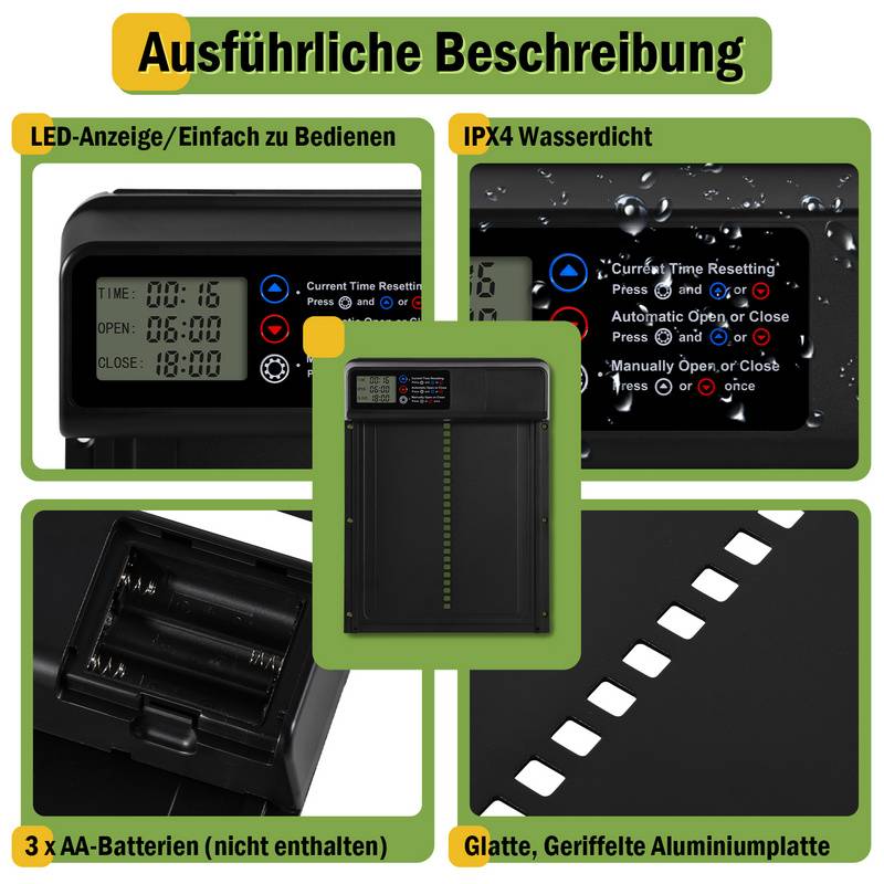 Automatische Hühnerklappe mit Zeit- und Handmodus,IPX4 wasserdicht,LCD-Display