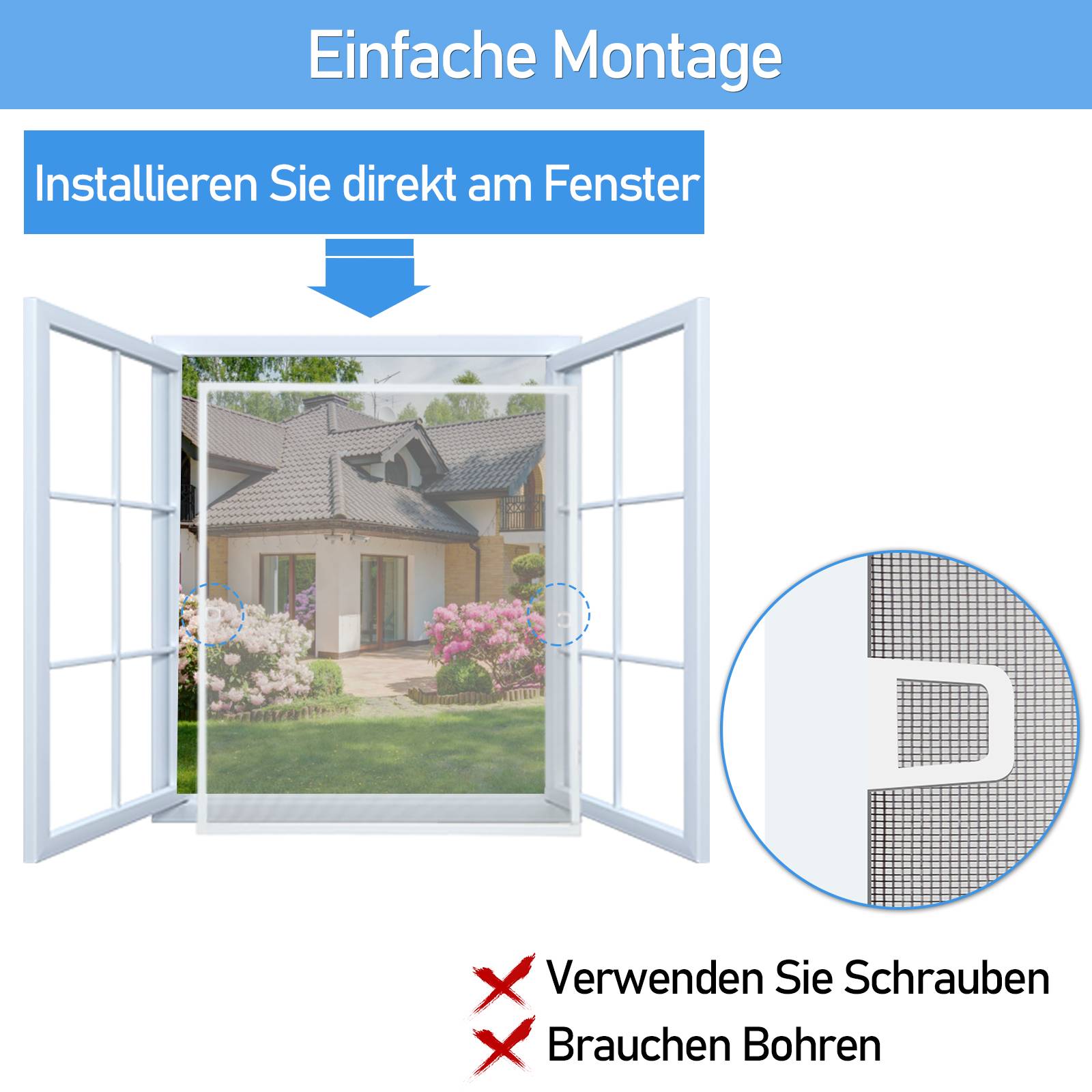Fliegengitter Insektenschutz Fenster 80 x 100 cm Mückenschutz mit Alu-Rahmen Bausatz Mückengitter Fliegenschutz Weiß