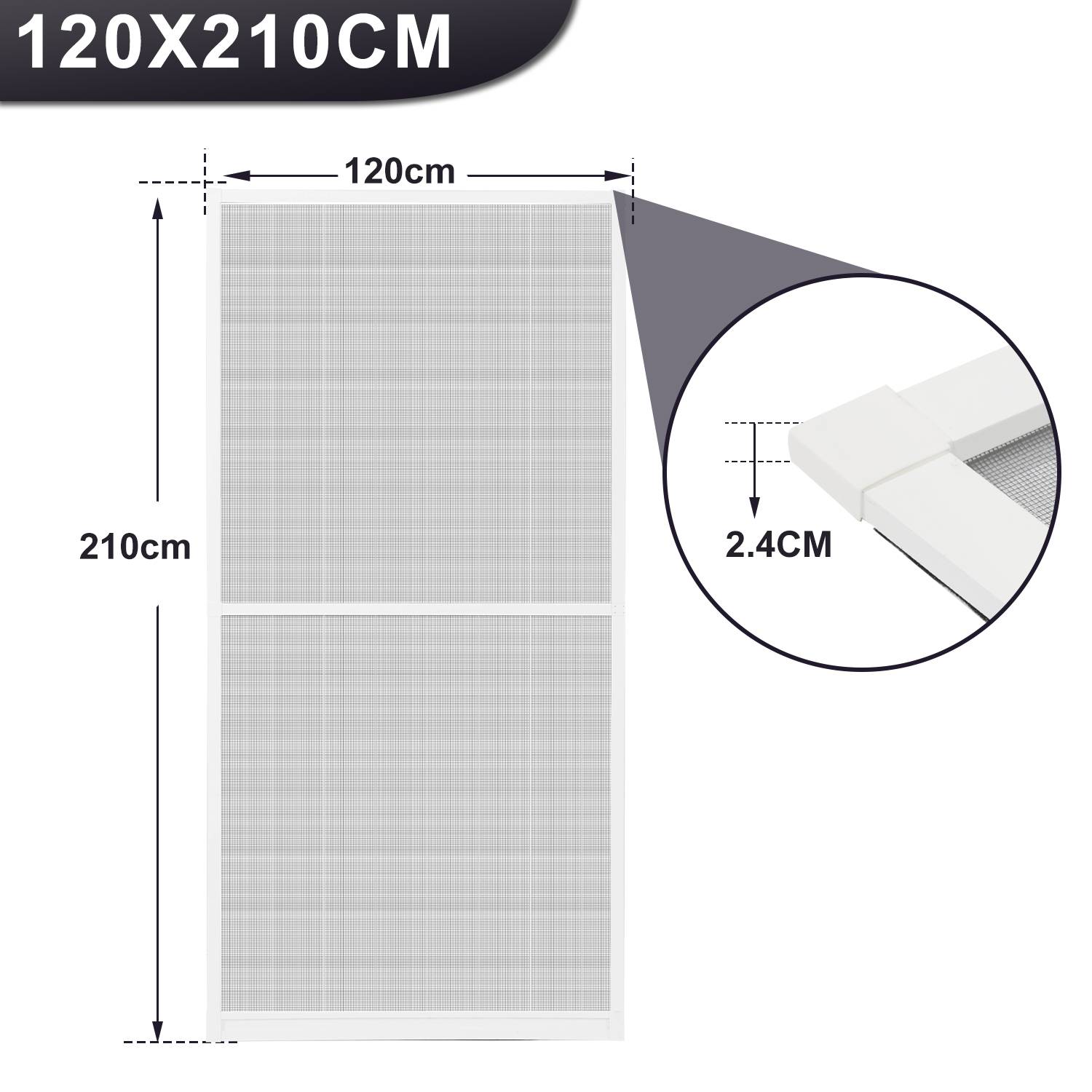 Fliegengitter Insektenschutz Tür 120x210cm Mückenschutz Mückengitter Pendeltüre mit Alu-Rahmen Weiß