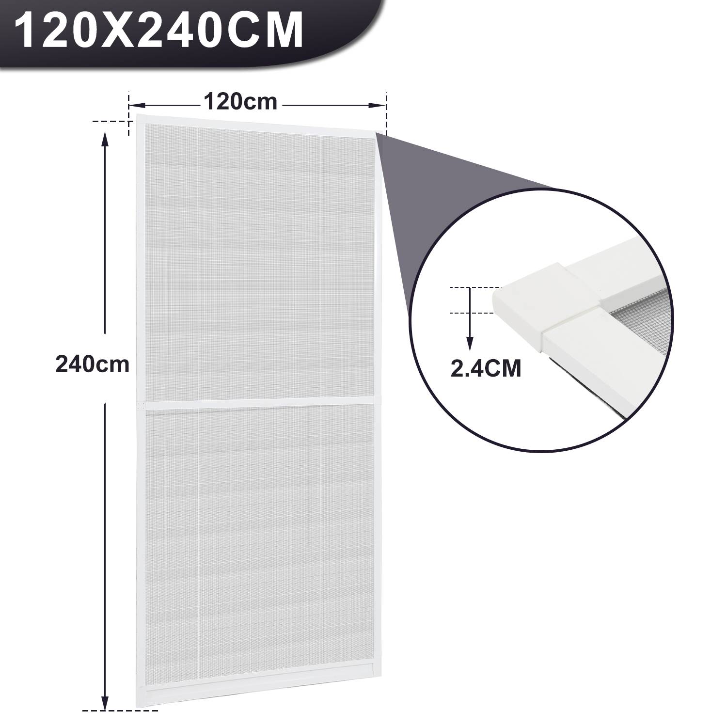 Fliegengitter Insektenschutz Tür Mückenschutz Mückengitter Pendeltüre mit Alu-Rahmen Gaze 120x240cm Weiß