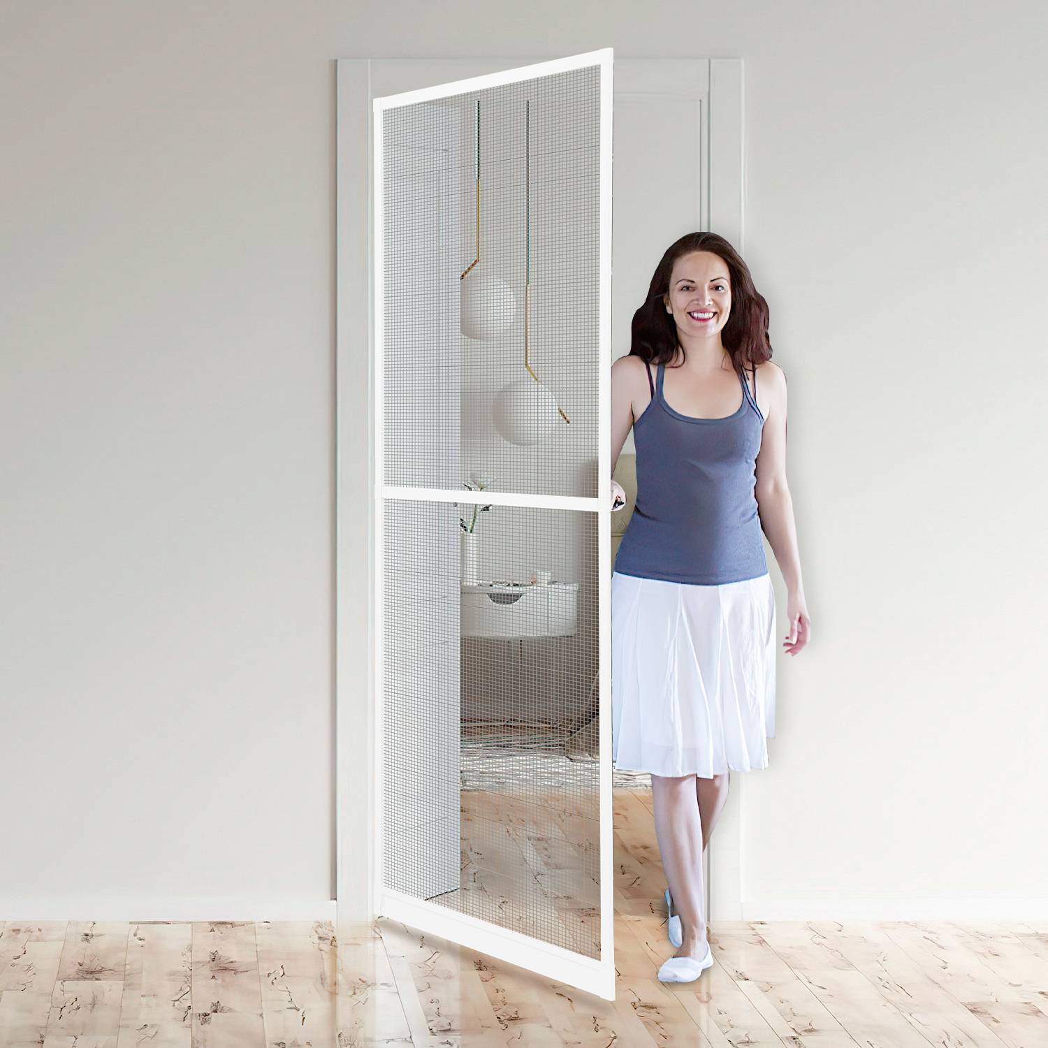 Fliegengitter Insektenschutz Tür Mückenschutz Mückengitter Pendeltüre mit Alu-Rahmen Gaze 120x240cm Weiß