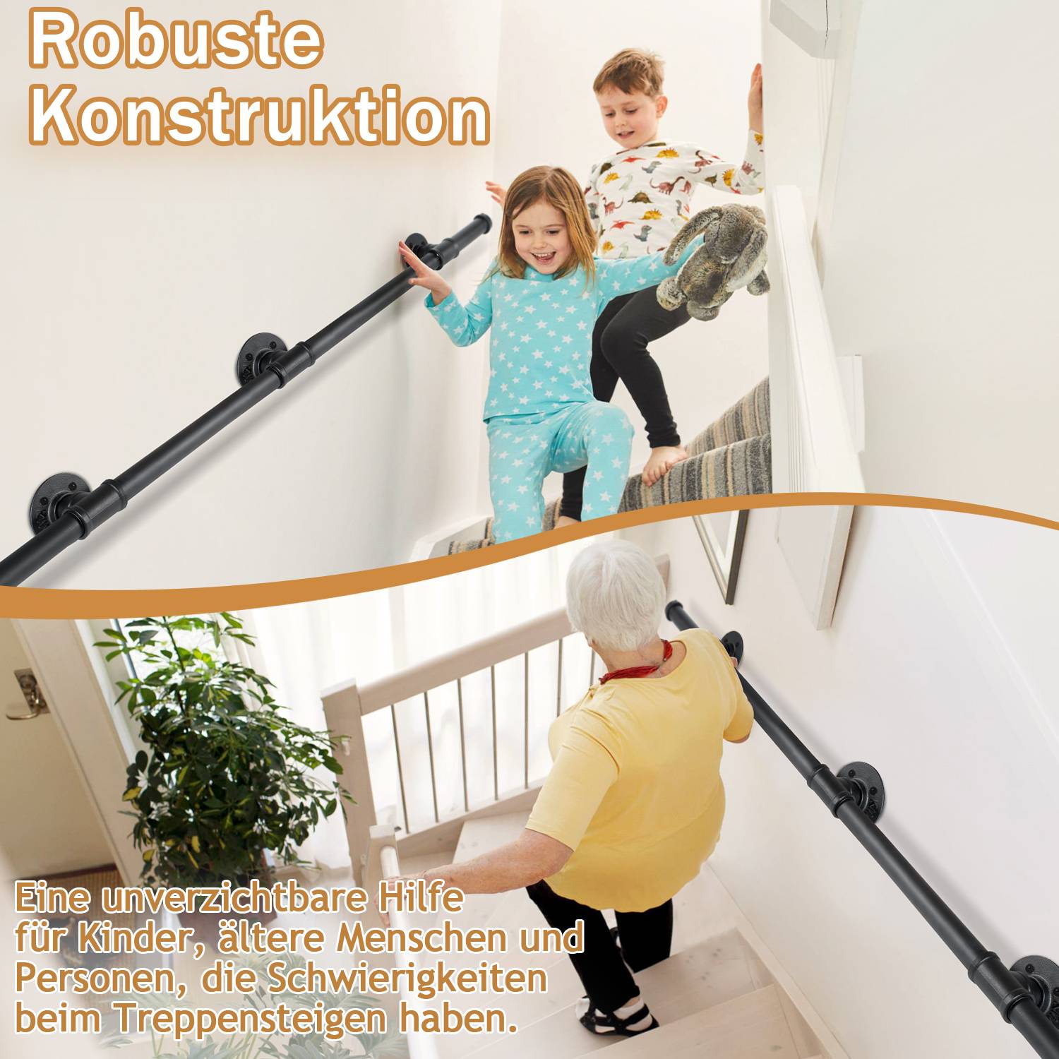 Handlauf Treppengeländer Schwarz 100cm Verzinktes Stahlrohr Geländer Pulverbeschichtung Schutzbügel Treppe