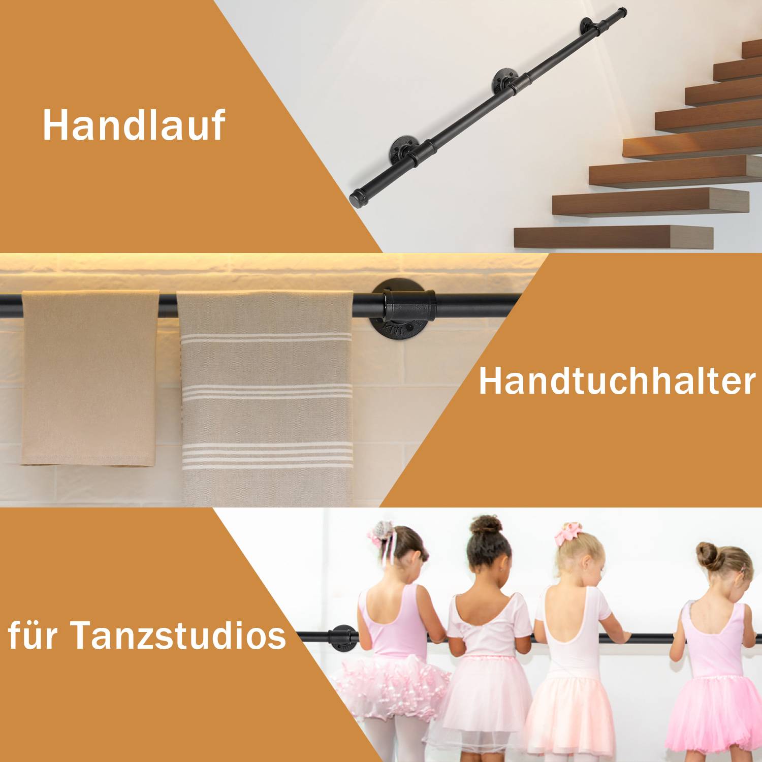 Handlauf Geländer Schwarz 300cm Verzinktes Schutzbügel Treppe Stahlrohr Treppengeländer Innen und Außen