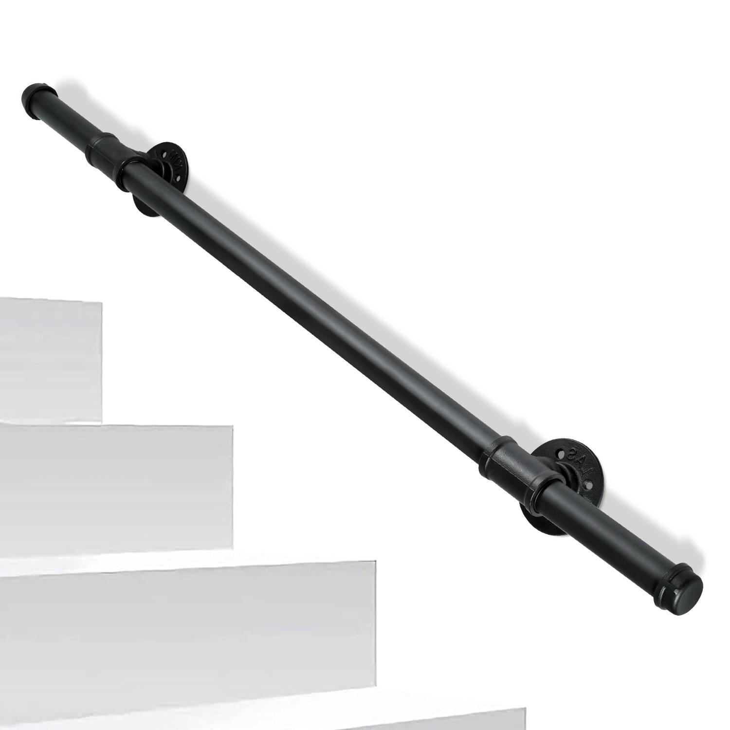 Handlauf Geländer Verzinktes Schutzbügel Treppe Stahlrohr Pulverbeschichtung Innen und Außen Schwarz 100cm