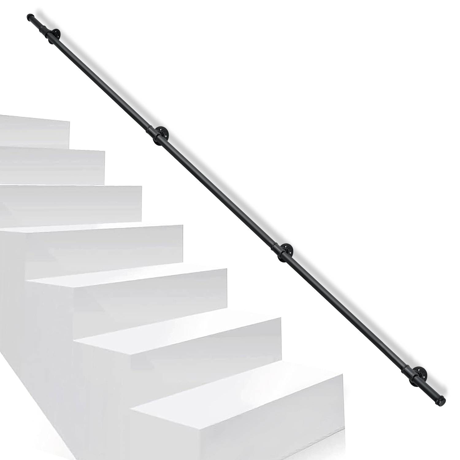 Handlauf Geländer Verzinktes Schutzbügel Treppe Stahlrohr Pulverbeschichtung Innen und Außen Schwarz 300cm