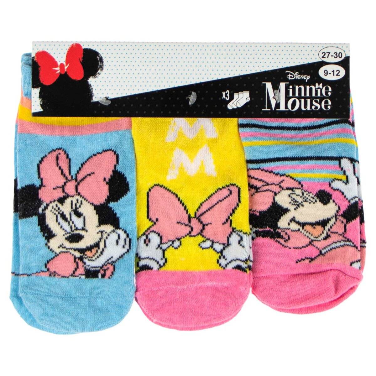 Minnie Mouse Socken Set - 3 Pack Sneaker Strümpfe für Kinder 23/26 Blau/Rosa