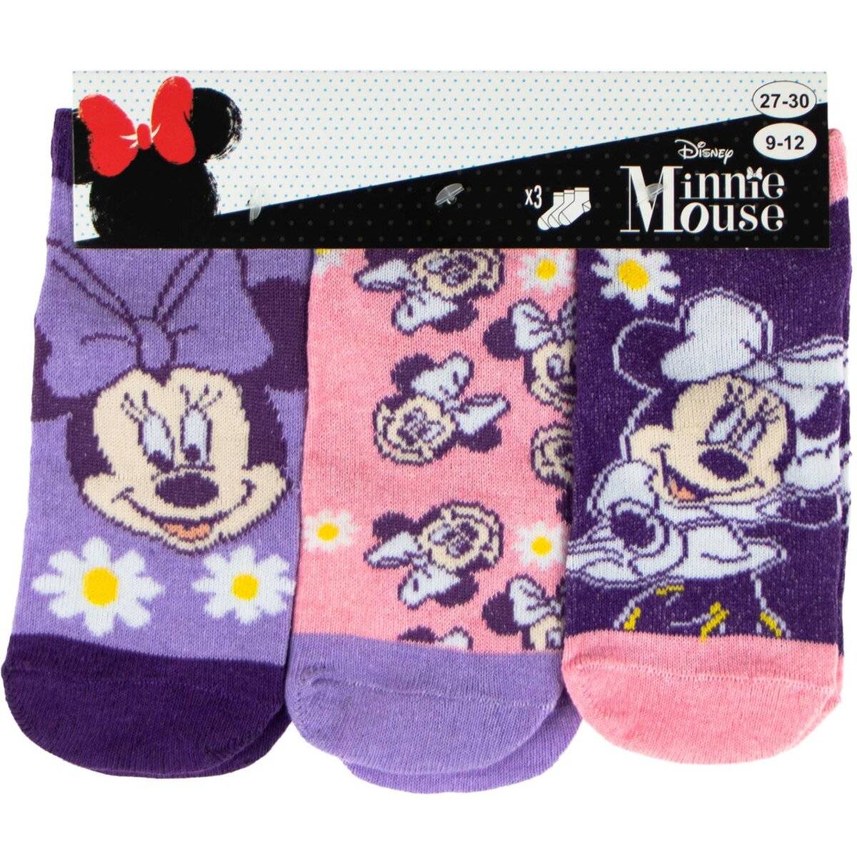 Minnie Mouse Socken Set - 3 Pack Sneaker Strümpfe für Kinder 27/30 Lila/Rosa