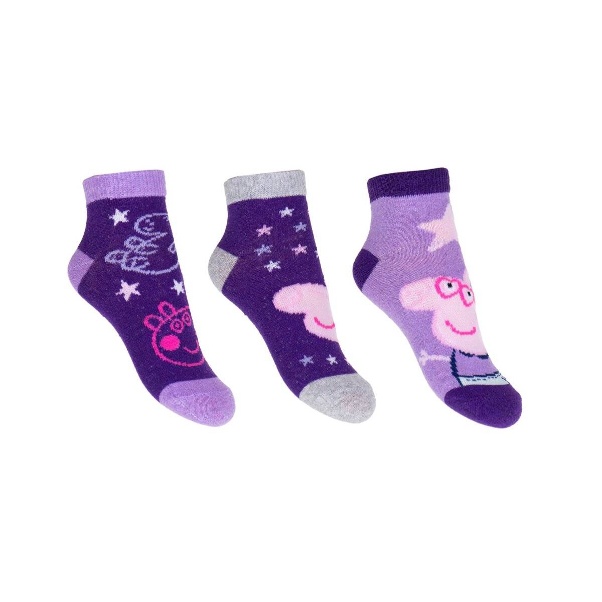 Peppa Pig Kinder Socken - 3er Pack Sneaker Strümpfe Baumwoll-Mix 23/26 Lila