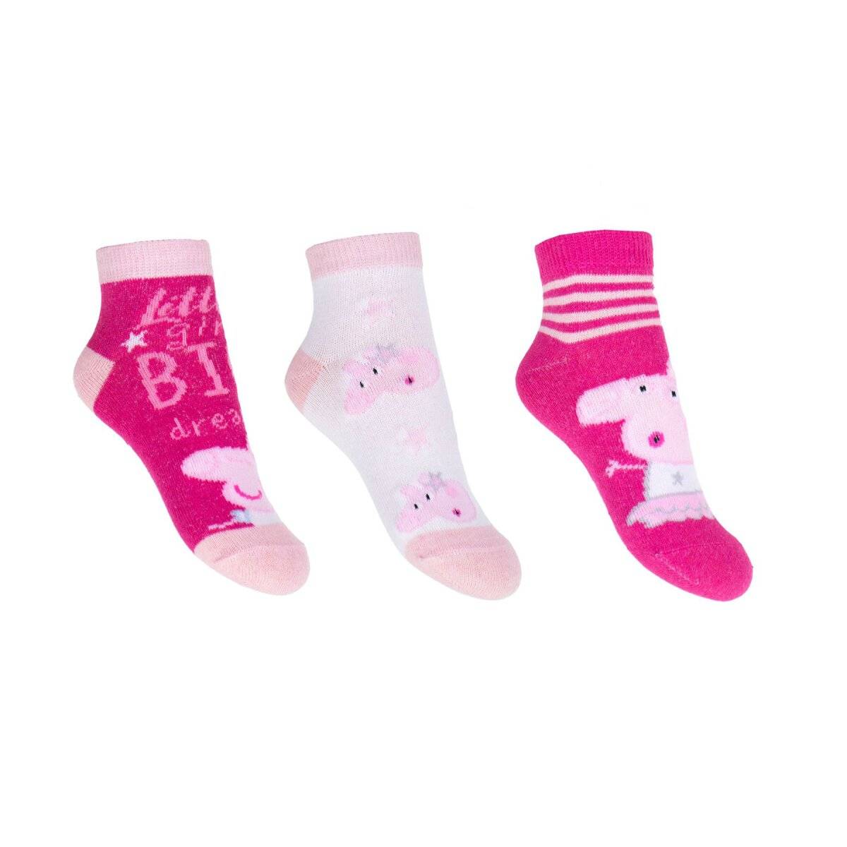 Peppa Pig Kinder Socken - 3er Pack Sneaker Strümpfe Baumwoll-Mix 23/26 Rosa