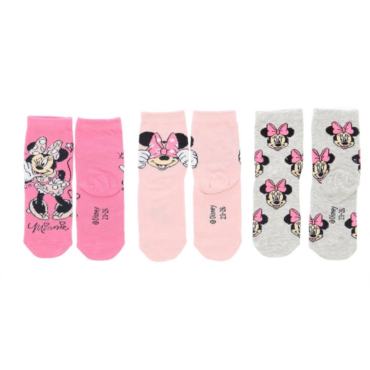 Minnie Mouse 3er Pack Sneaker Socken Bunte Strümpfe für Mädchen 23/26