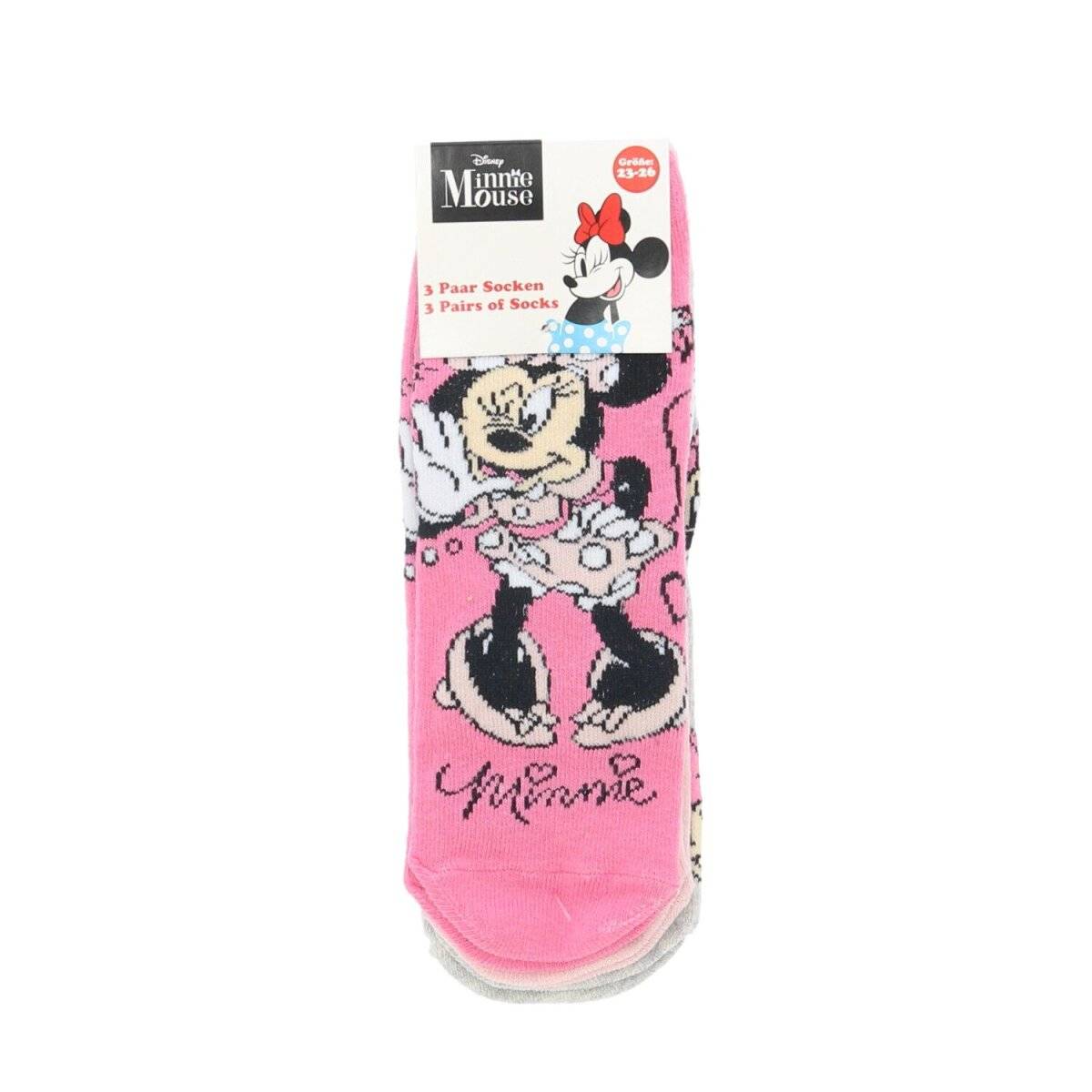 Minnie Mouse 3er Pack Sneaker Socken Bunte Strümpfe für Mädchen 23/26
