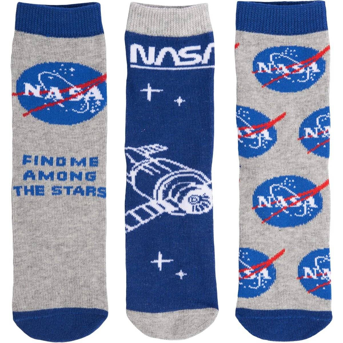United Labels NASA Socken für Jungen Kinder Sneaker Kindersocken Blau/Grau (3er Pack) 27/30