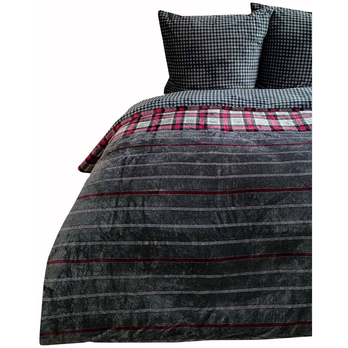 Kuschelige Plüschbettwäsche mit Reißverschluss, warmhaltend & wendbar in Anthrazit/Bordeaux 155x200 cm