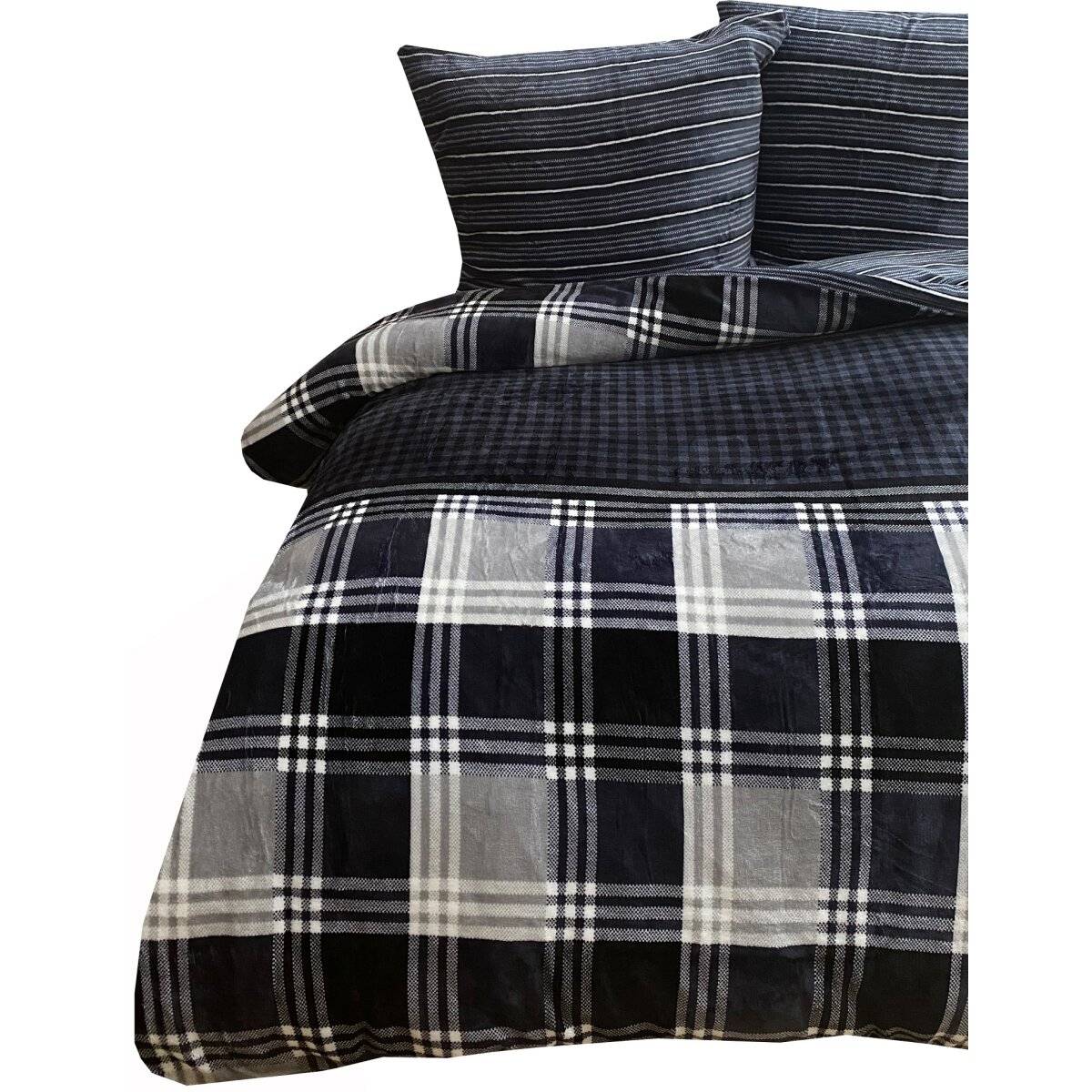 Plüschbettwäsche mit Karomuster – Wendebettwäsche mit verdecktem Reißverschluss 240x220 cm