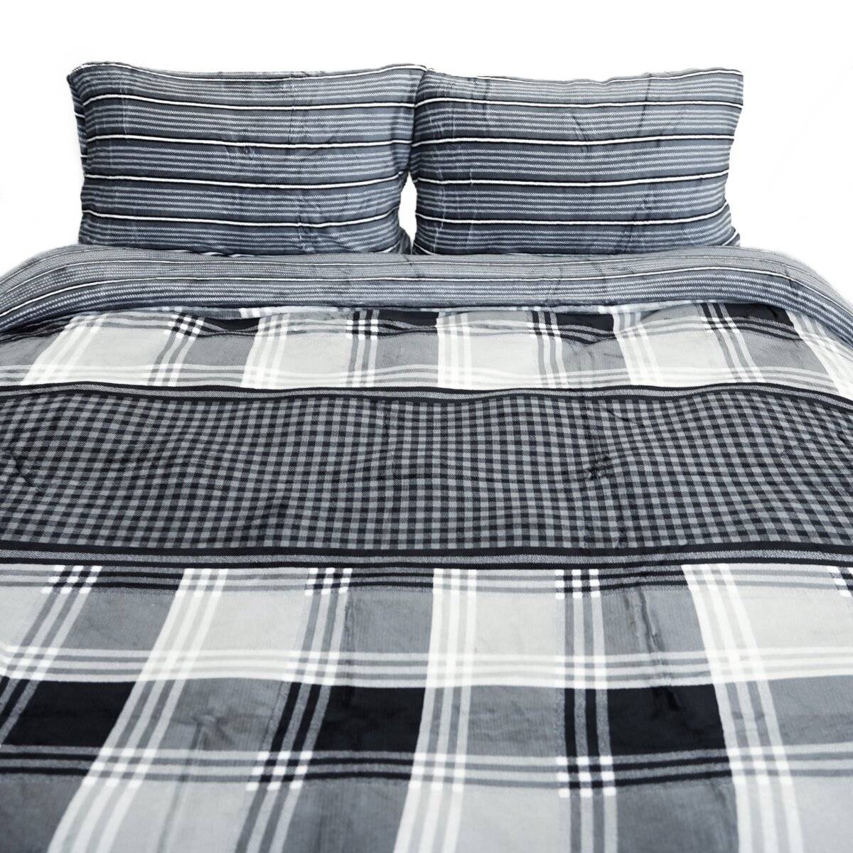 Plüschbettwäsche mit Karomuster – Wendebettwäsche mit verdecktem Reißverschluss 240x220 cm