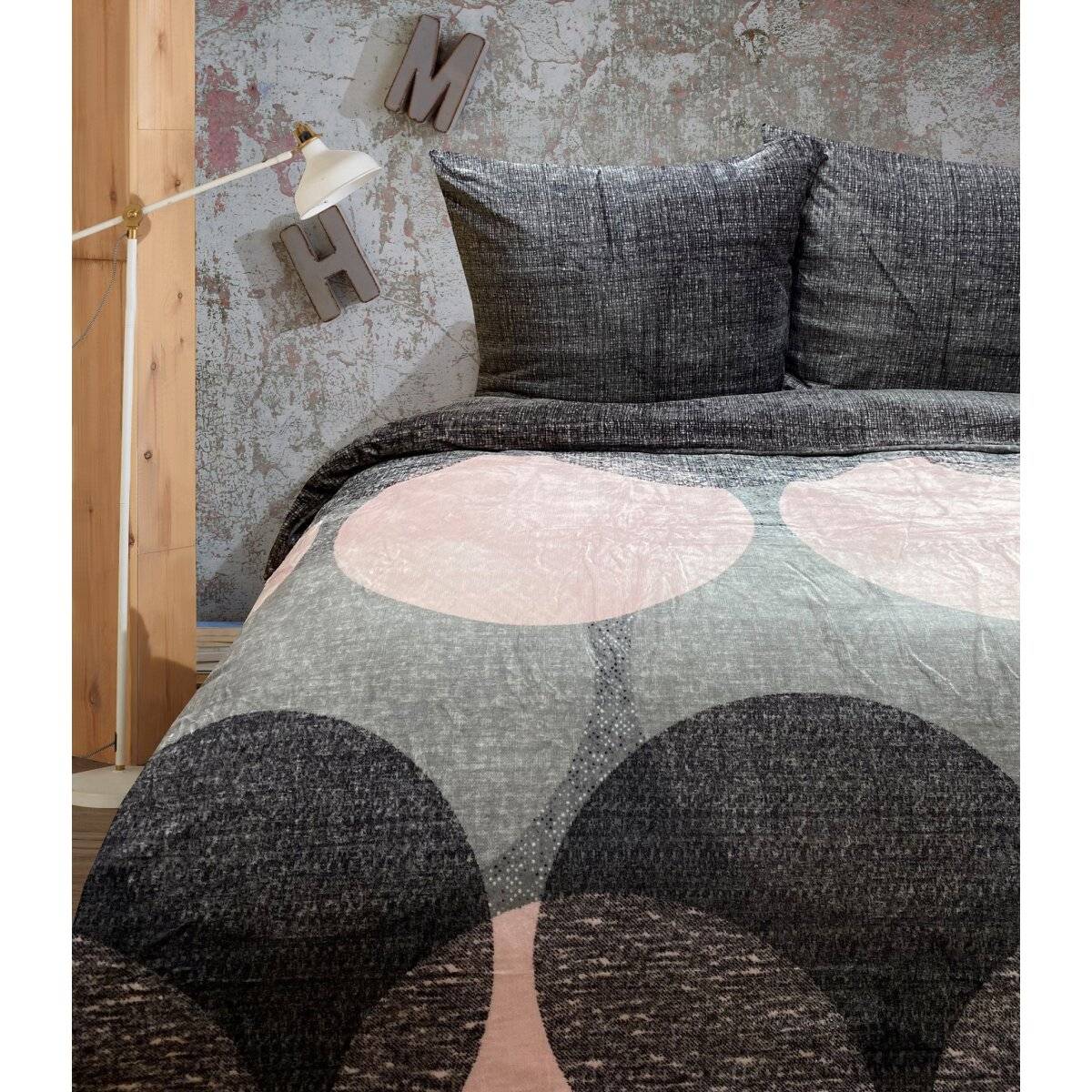 Plüschbettwäsche mit Kreisstruktur, moderne Wendebettwäsche mit Reißverschluss 240x220 cm