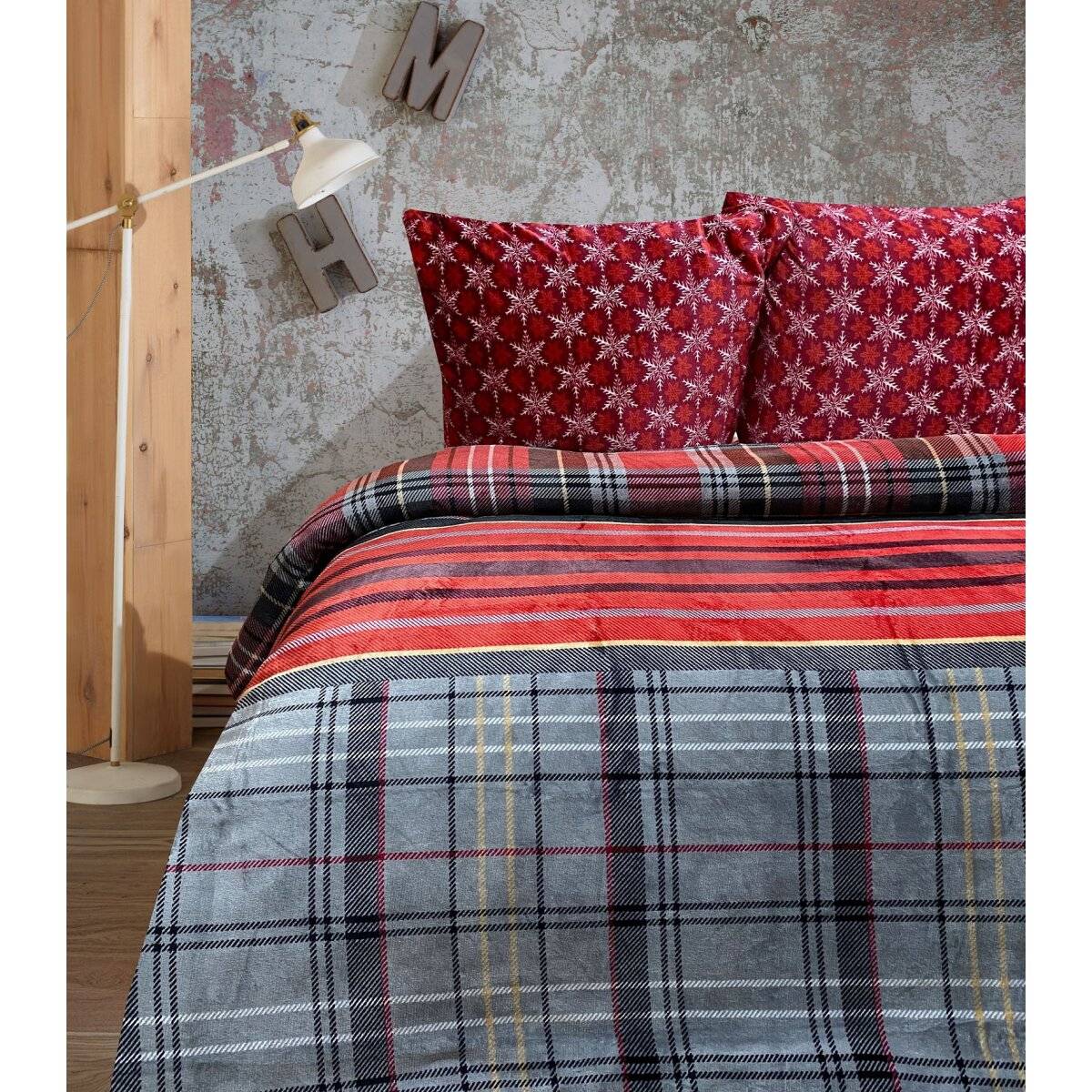 Wendebettwäsche mit Schneeflockenmuster – Plüschbettwäsche mit verdecktem Reißverschluss 135x200 cm