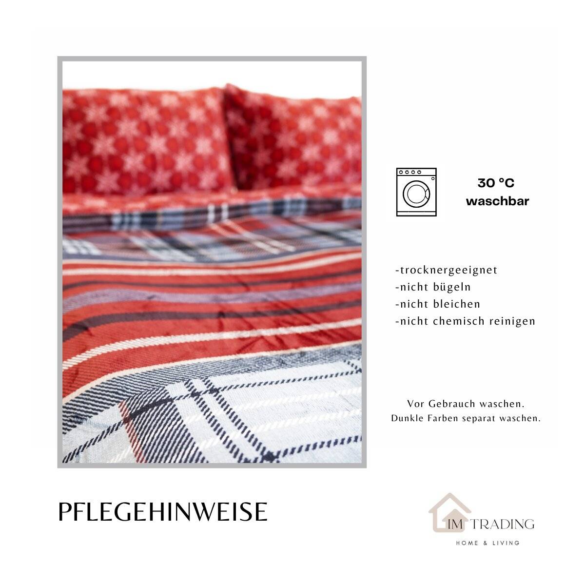 Wendebettwäsche mit Schneeflockenmuster – Plüschbettwäsche mit verdecktem Reißverschluss 135x200 cm