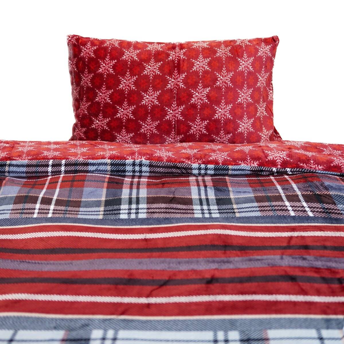 Wendebettwäsche mit Schneeflockenmuster – Plüschbettwäsche mit verdecktem Reißverschluss 200x200 cm