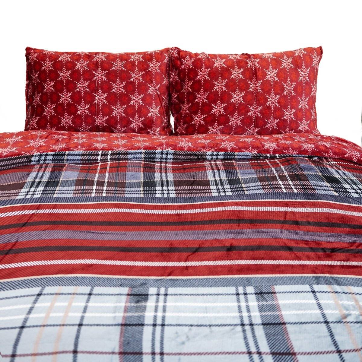 Wendebettwäsche mit Schneeflockenmuster – Plüschbettwäsche mit verdecktem Reißverschluss 200x200 cm