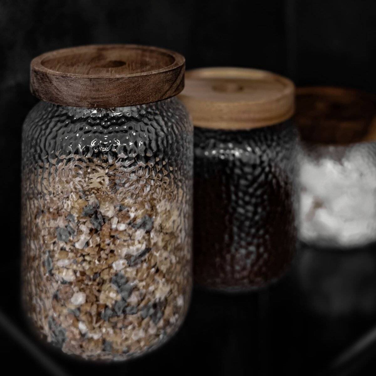 3er Set Vorratsbehälter aus Borosilikatglas mit luftdichtem Holzdeckel