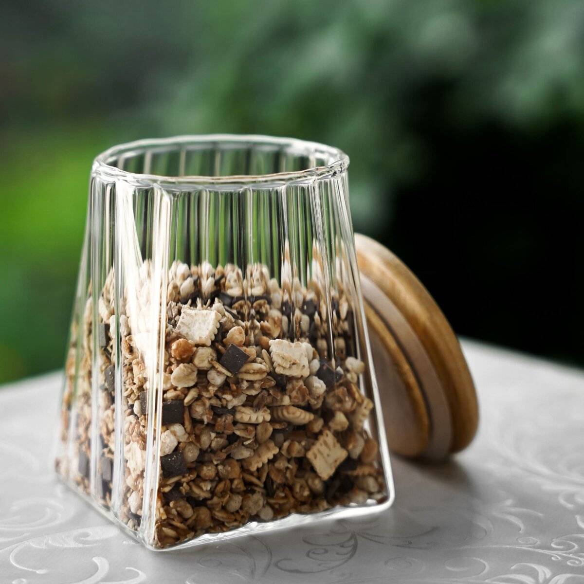 Elegante Vorratsbehälter aus Borosilikatglas 3er Set mit luftdichtem Holzdeckel