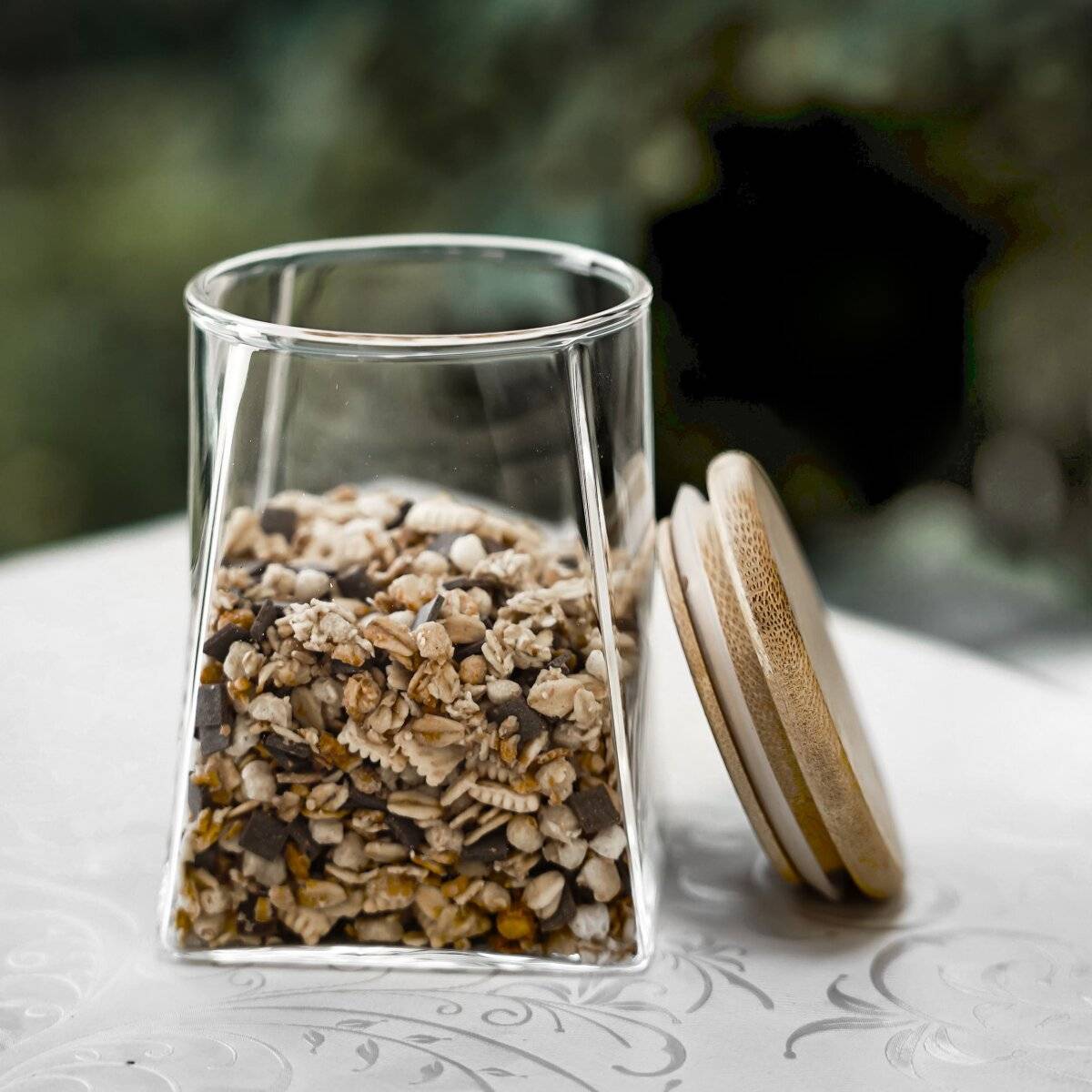 3er Set Vorratsbehälter aus Glas mit luftdichtem Holzdeckel - schlicht & elegant