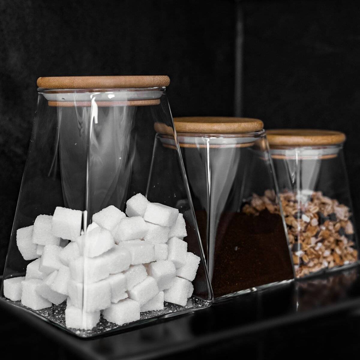 3er Set Vorratsbehälter aus Glas mit luftdichtem Holzdeckel - schlicht & elegant