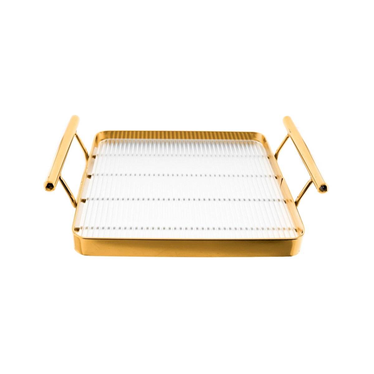 9 Teiliges Snackschalen-Set aus Glas mit goldenem Serviertablett & Knaufdeckel