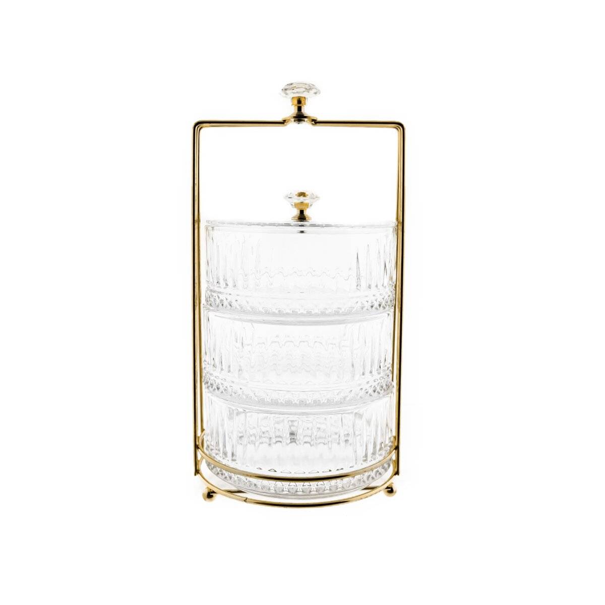 Elegenates Bonboniere-Set aus Glas mit goldfarbenem Gestell, Stapelbar