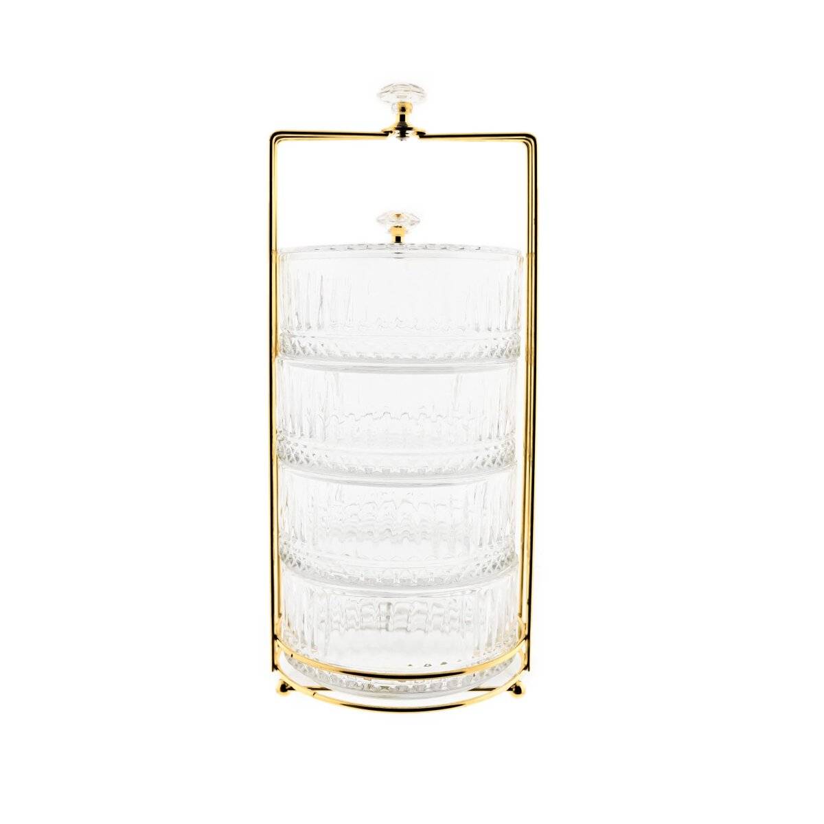 6-teiliges stapelbares Bonboniere-Set aus Glas mit goldfarbenem Gestell