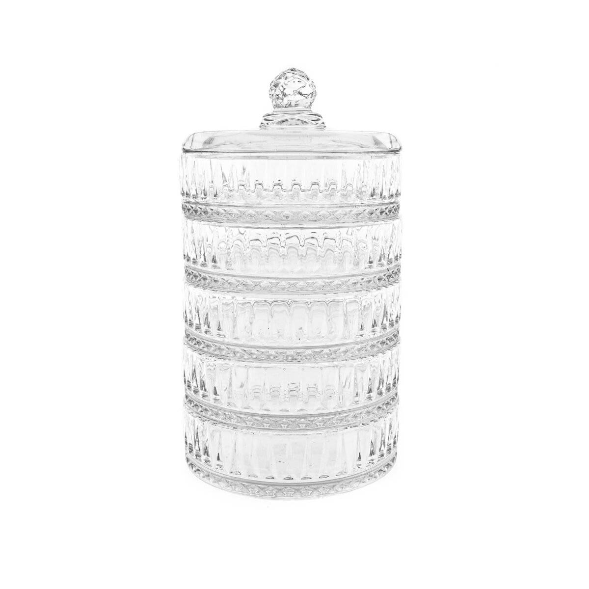 5-stöckige Glasschalen-Set mit Deckel - Patisserie mit elegantem Riffle-Design
