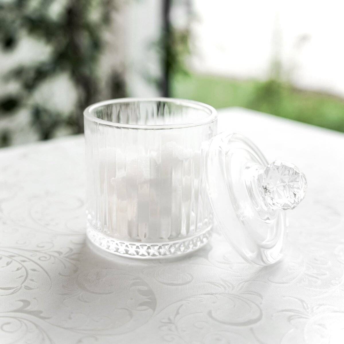 Glasschale mit Deckel im Riffle-Design ideal für Snacks oder Gewürze Transparent