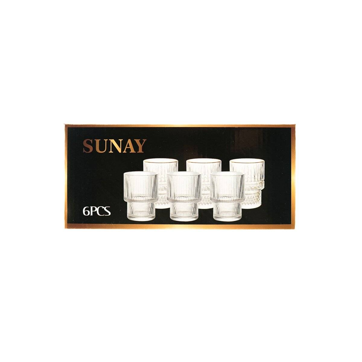 Elegante Gläser 6-teilig mit Goldumrandung & Rifflemuster 175ml transparent