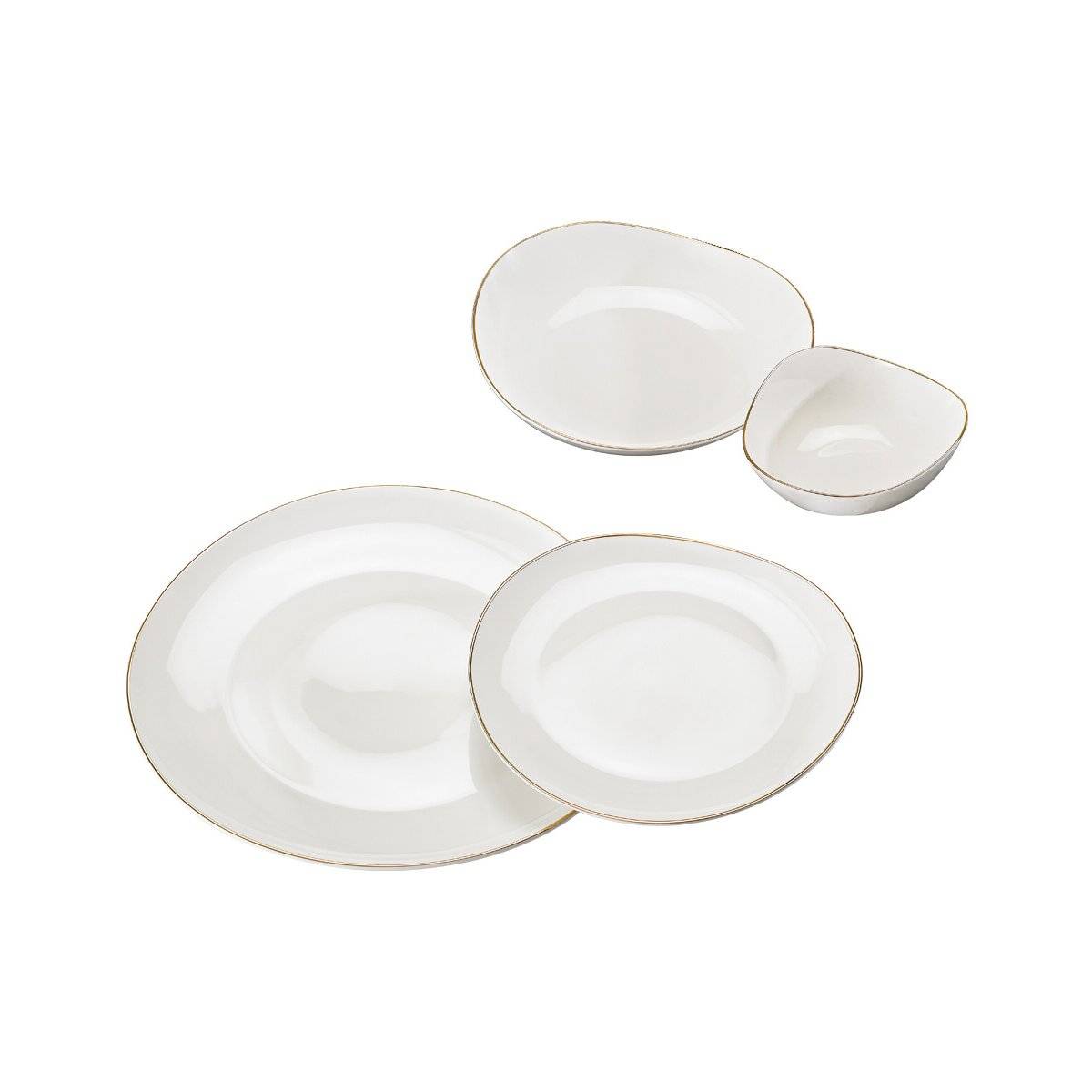 24-teiliges Geschirrset für 6 Personen - Weiß mit Goldumrandung aus Porzellan