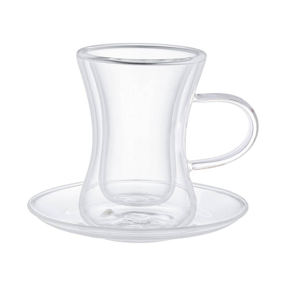 Dopplewandige Teegläser 4-teiliges Set mit Henkel 80 ml - Hitzebeständiges Glas Transparent