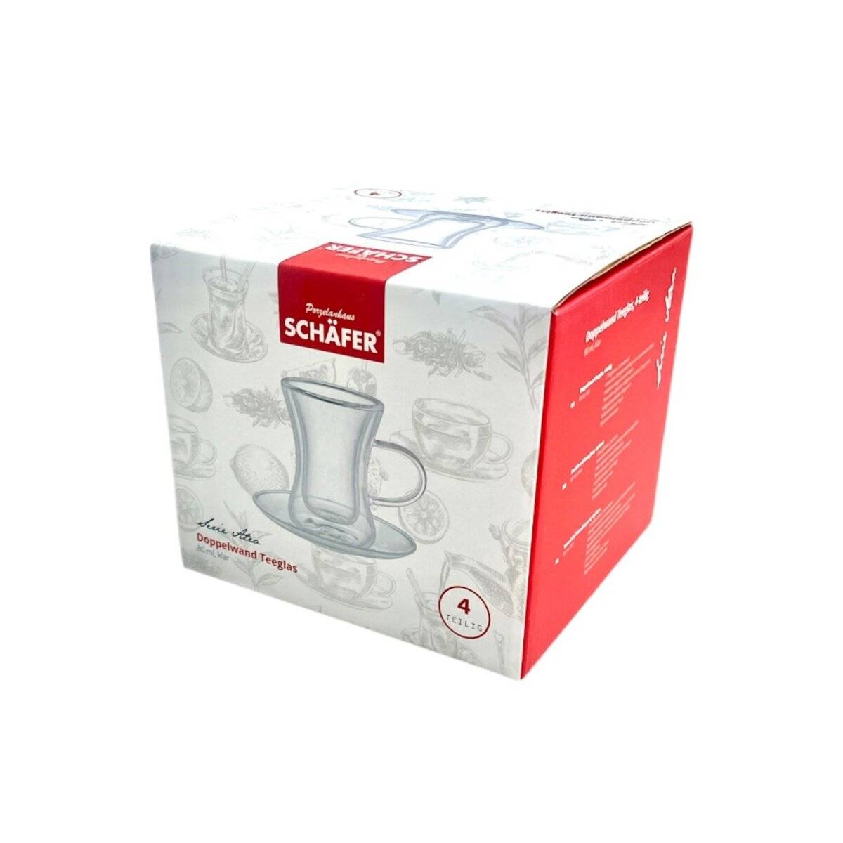 Dopplewandige Teegläser 4-teiliges Set mit Henkel 80 ml - Hitzebeständiges Glas Transparent