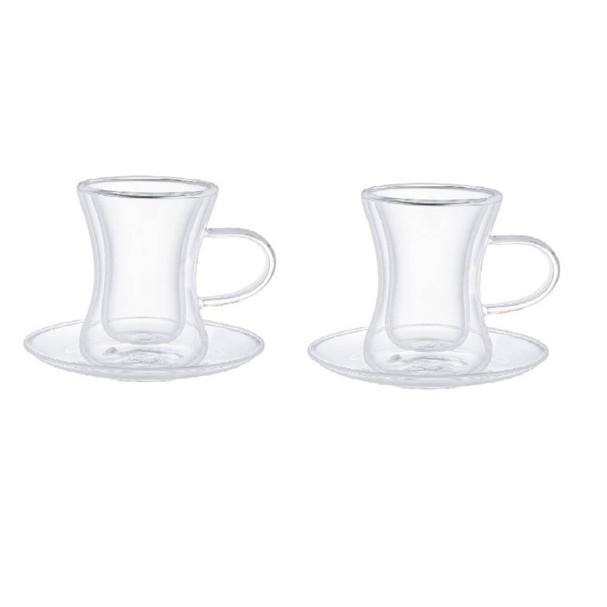 Dopplewandige Teegläser 4-teiliges Set mit Henkel 80 ml - Hitzebeständiges Glas Transparent