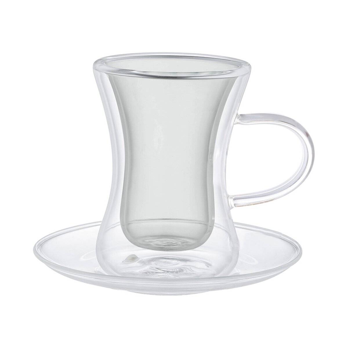 Dopplewandige Teegläser 4-teiliges Set mit Henkel 80 ml - Hitzebeständiges Glas Anthrazit