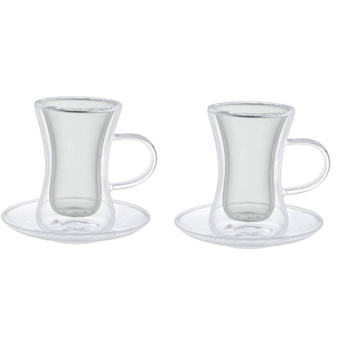 Dopplewandige Teegläser 4-teiliges Set mit Henkel 80 ml - Hitzebeständiges Glas Anthrazit