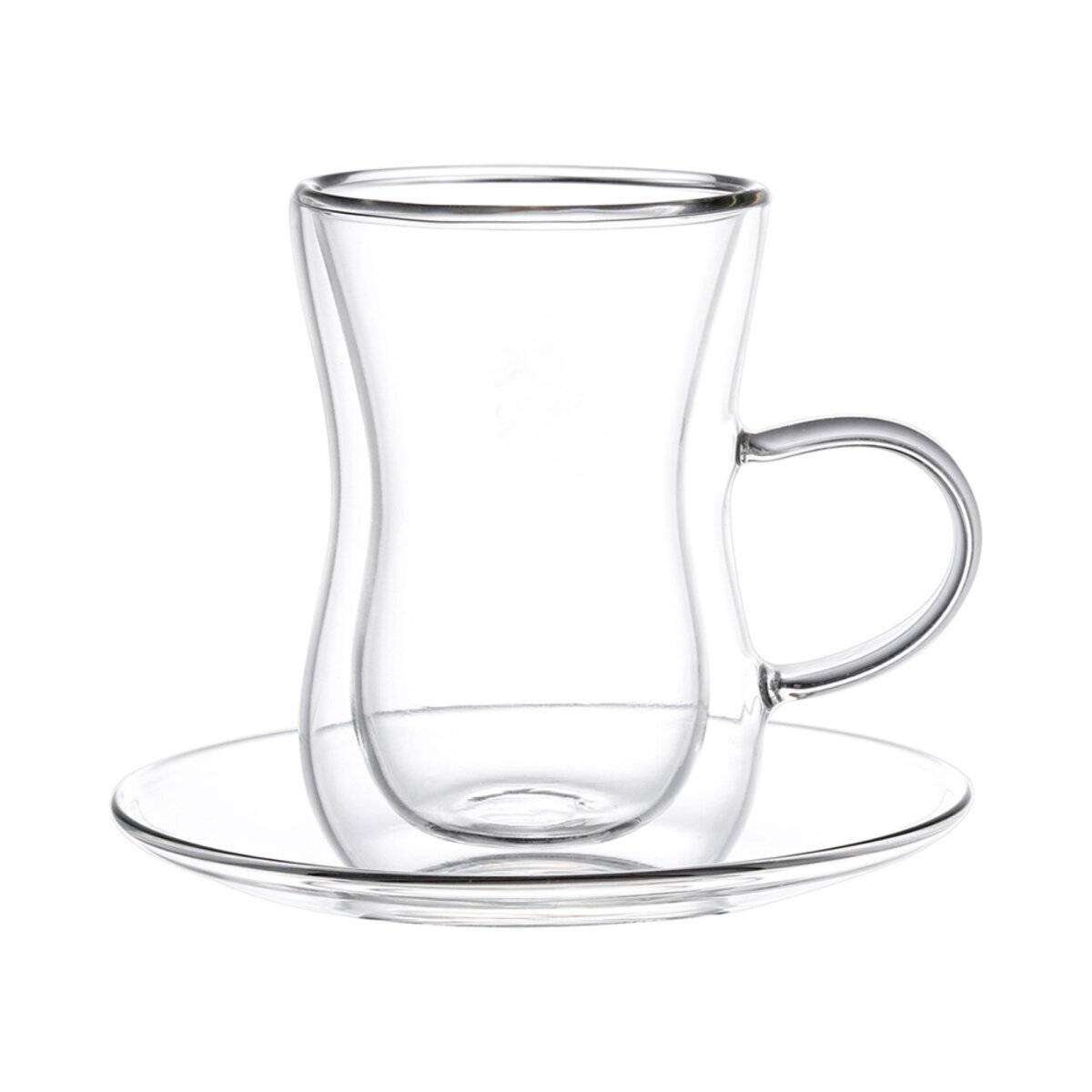 4 tlg. Teegläser-Set 150ml Doppelwandige Gläser mit Henkel, Hitzebeständig Transparent