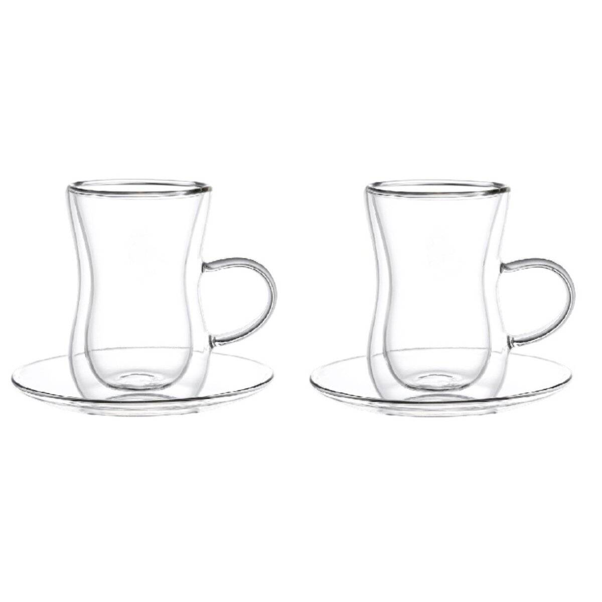 4 tlg. Teegläser-Set 150ml Doppelwandige Gläser mit Henkel, Hitzebeständig Transparent