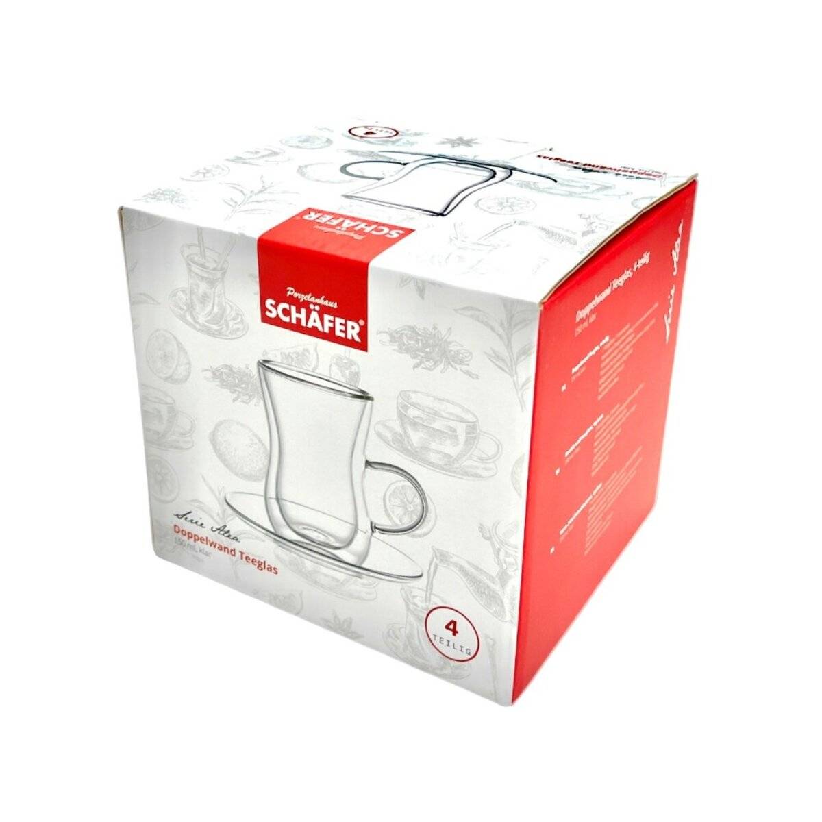 4 tlg. Teegläser-Set 150ml Doppelwandige Gläser mit Henkel, Hitzebeständig Transparent