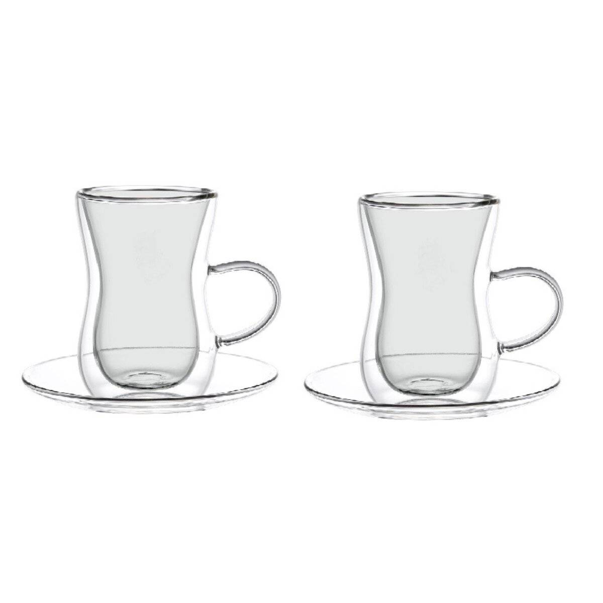 4 tlg. Teegläser-Set 150ml Doppelwandige Gläser mit Henkel, Hitzebeständig Anthrazit